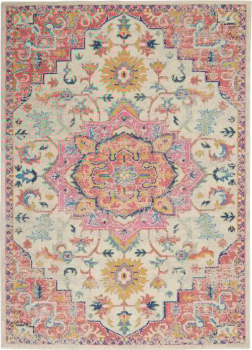 6'7" x 9'6" Ivory/Pink Rectangle Rug