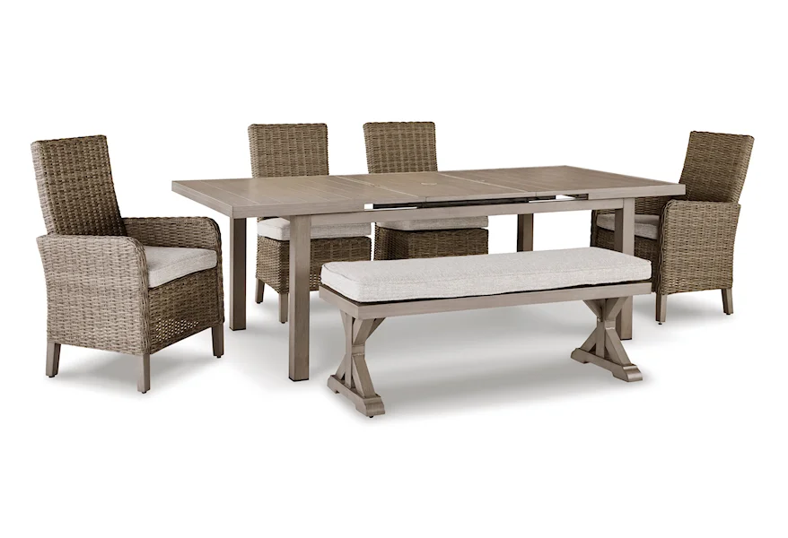 Beach Front 6-Piece Outdoor Dining Set with Bench by Signature Design by Ashley at Esprit Decor Home Furnishings