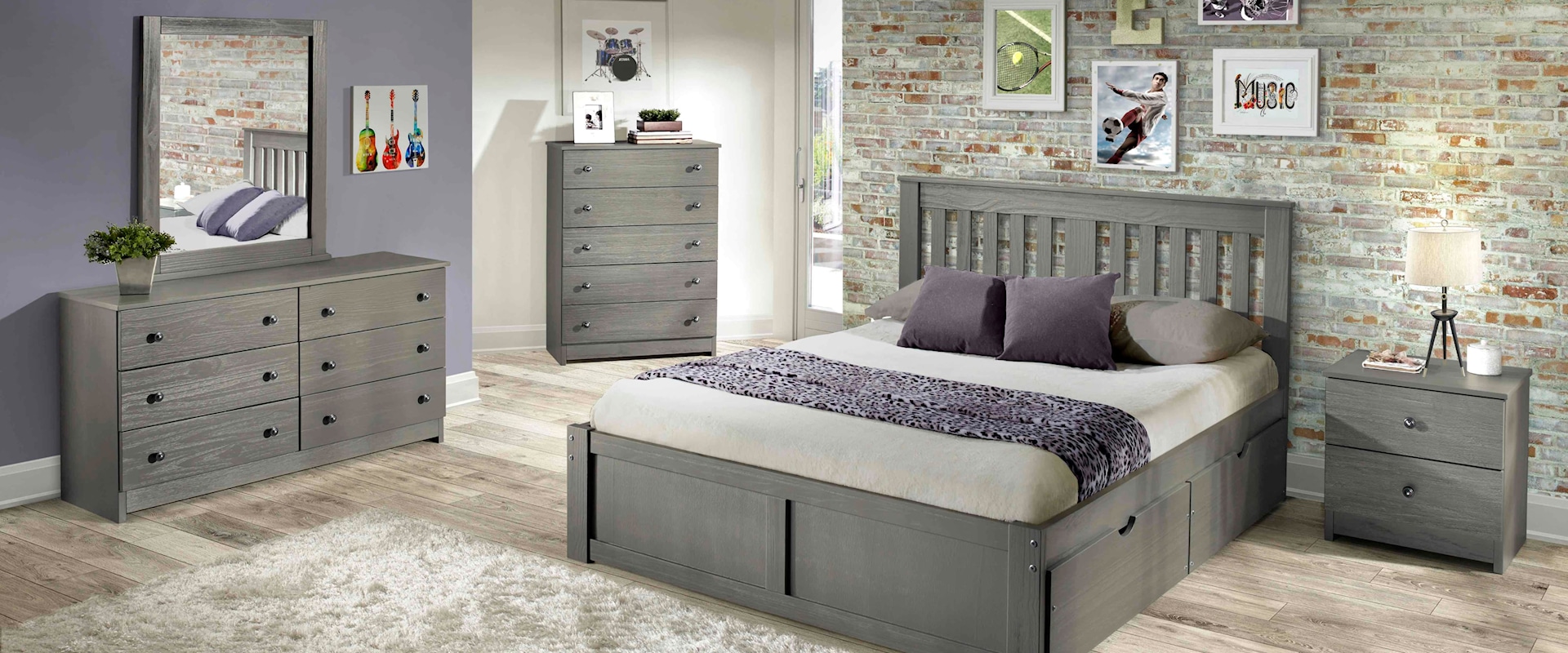 York 5-Piece Full Bedroom Set - Gray