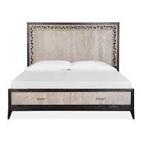 Transitional California King Panel Bed with Footboard Storage