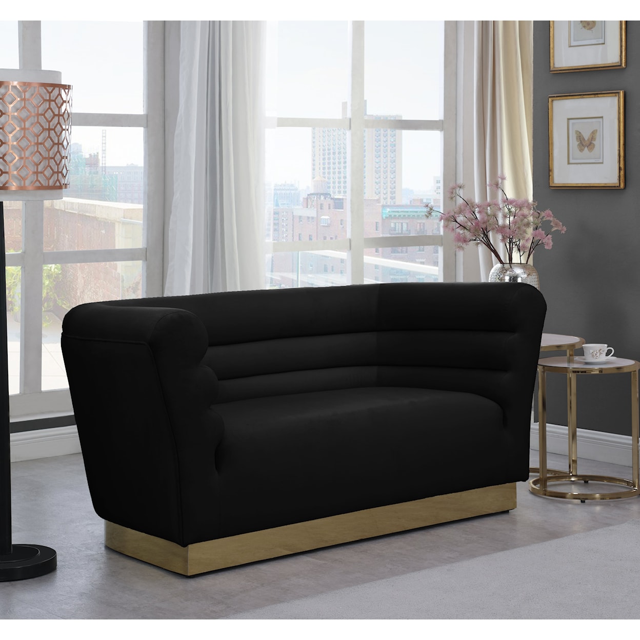 Meridian Furniture Bellini 3-Piece Black Velvet Living Room Group