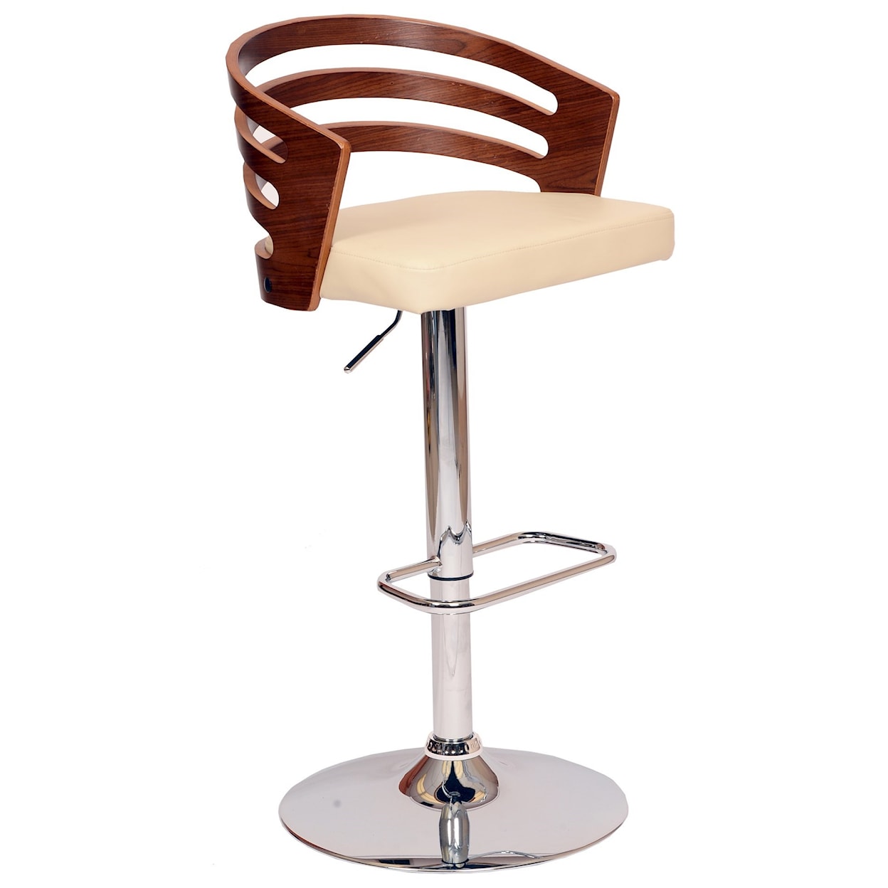 Armen Living Adele Swivel Barstool In Cream PU/ Walnut Veneer