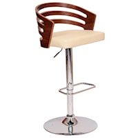 Swivel Barstool In Cream PU/ Walnut Veneer and Chrome Base