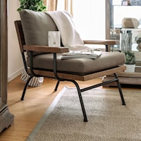 Rustic Accent Chair with Wooden Frame and Metal Legs