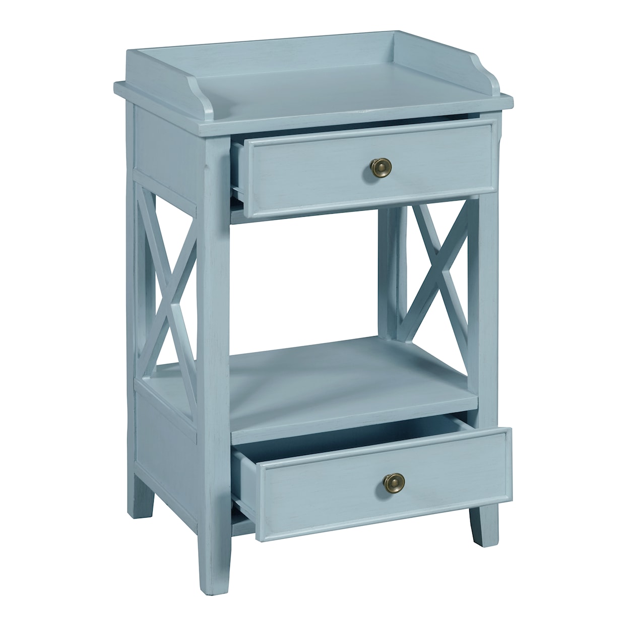 Accentrics Home Accents Two Drawer X Side End Table in Sky Blue