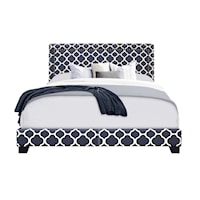 Coastal Marine Quatrefoil Upholstered King Bed with Double Nail Head Trim