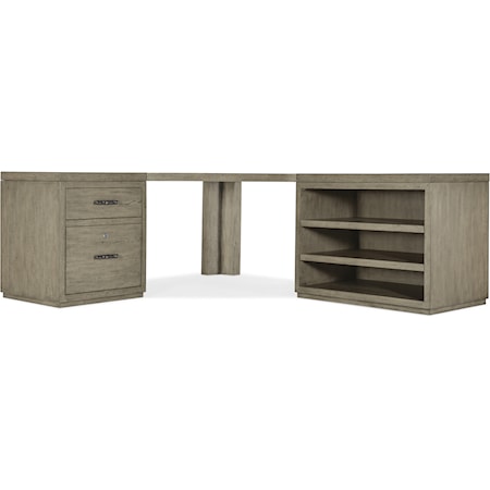 Casual Corner Office Storage Desk with File Cabinet and Open Shelf Cabinet