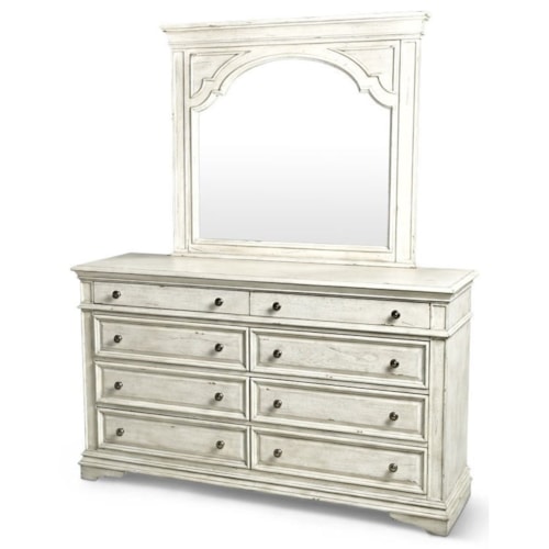 Farmhouse 8-Drawer Dresser and Mirror Set with Mirror Mount