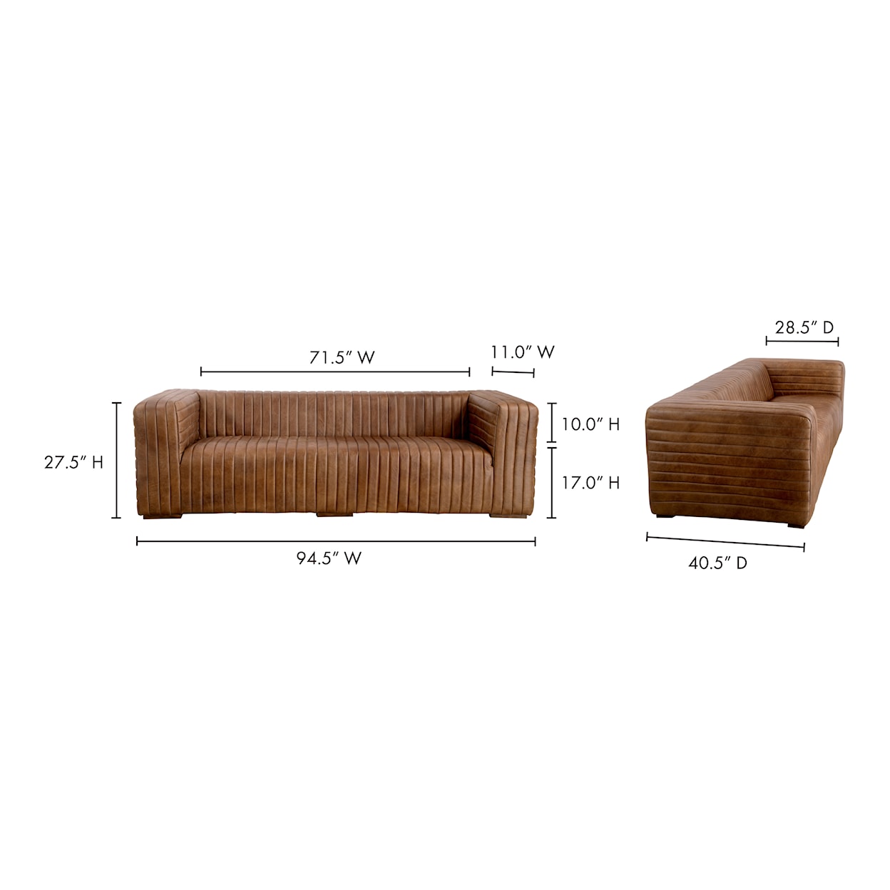 Moe's Home Collection Castle Castle Sofa Open Road Brown Leather