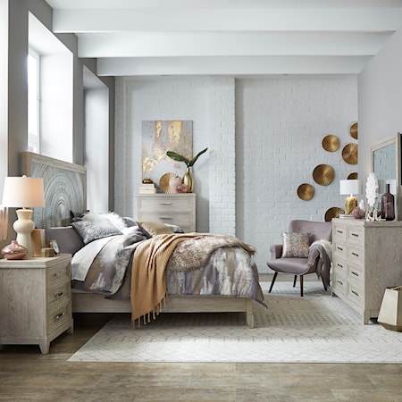 Contemporary 5-Piece California King Bedroom Set with Decorative Tile Design Headboard