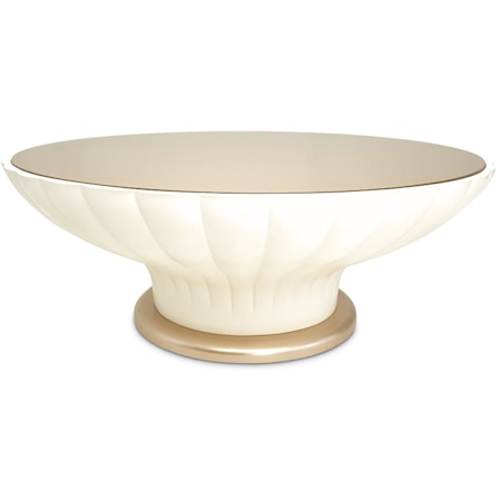 Transitional Scalloped Round Cocktail Table with Pedestal Base