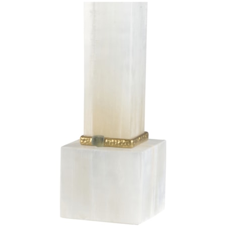 Alabaster Column Lamp With Gold/Stone Rings