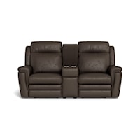 Asher Contemporary Power Reclining Console Loveseat with Power Headrest & Lumbar