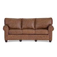 Traditional 3-Seat Leather Conversation Sofa with Bun Feet