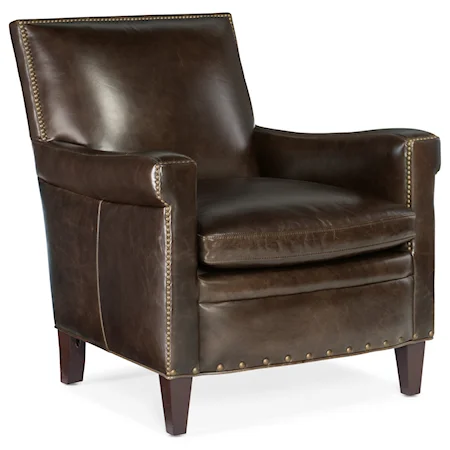 Transitional Leather Club Chair with Nailhead Trim