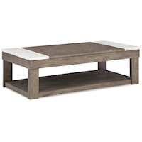 Lift-Top Coffee Table with White Marble Accents