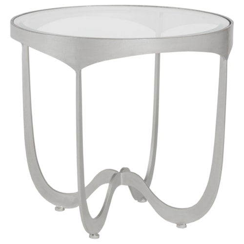 Sophie Contemporary Round Metal End Table with Glass Top