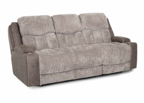 Casual Power Reclining Sofa with Drop Down Table, USB & Wireless Charing, Storage Arms, Massage, Cupholders and Drawer