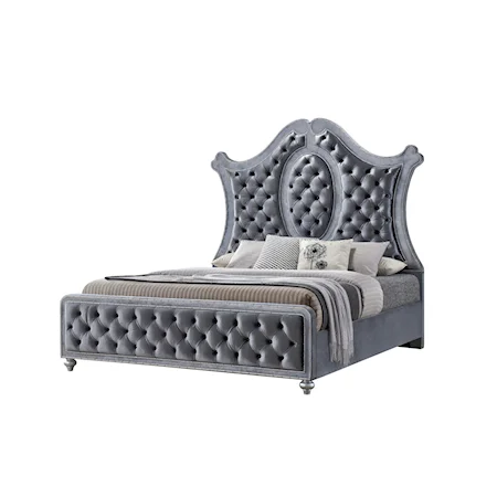 Cameo Glam Upholstered Queen Bed with Wing Headboard
