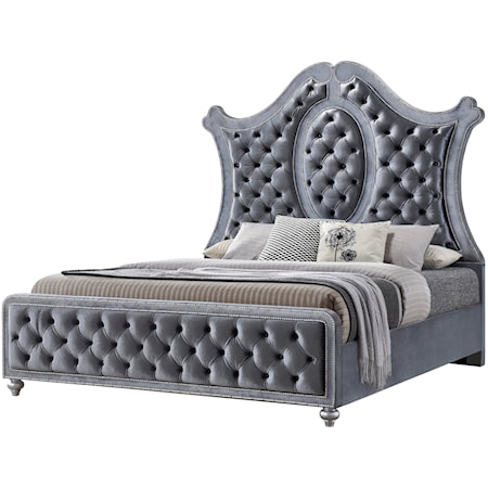 Cameo Glam Upholstered Queen Bed with Wing Headboard