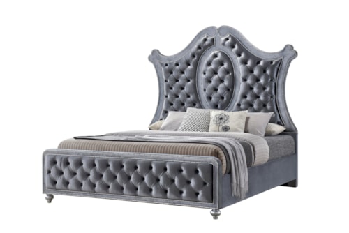Cameo Glam Upholstered Queen Bed with Wing Headboard