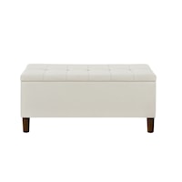 Transitional Storage Bench with Grid-Tufted Seat in Cream