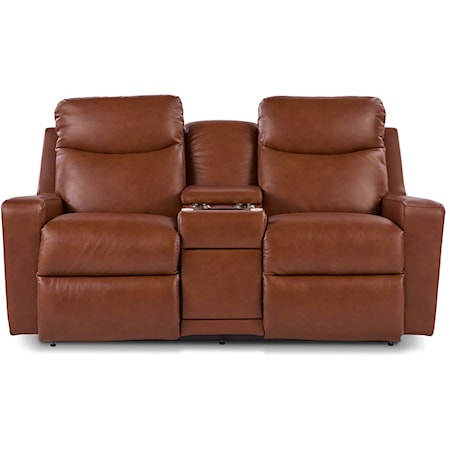 Contemporary Reclining Loveseat with Cupholder Storage Console