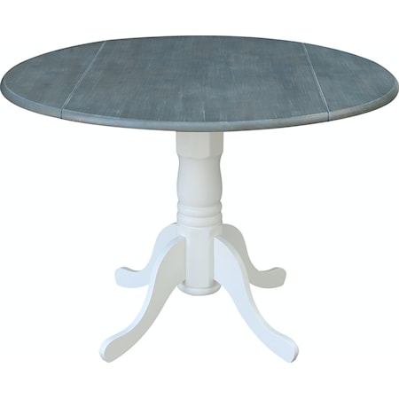 Round Dropleaf Pedestal Table in White & Grey