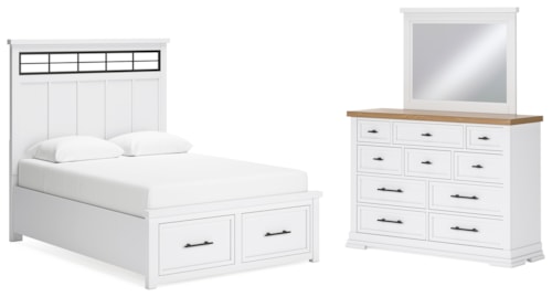 Queen Panel Storage Bed, Dresser And Mirror