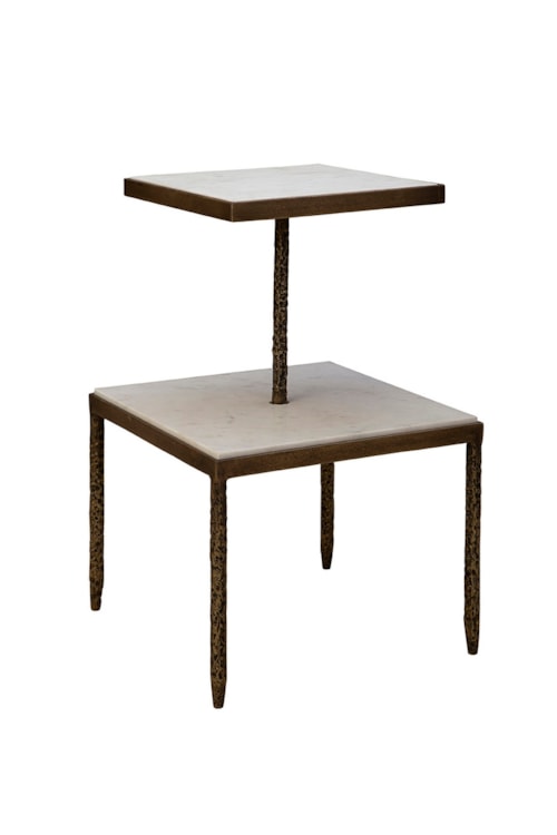 Industrial 2-Tiered Side Table with Marble Tops