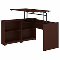 Cabot 52W 3 Position Sit to Stand Corner Bookshelf Desk in Harvest Cherry