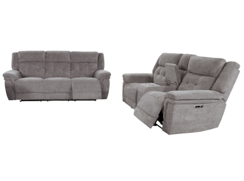 Contemporary Power Reclining Sofa and Loveseat Set