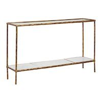 Console Sofa Table in Antiqued Brass Finish with Marble Shelf