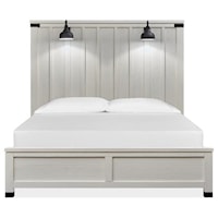 Industrial Farmhouse King Panel Bed with Built-In Lighting