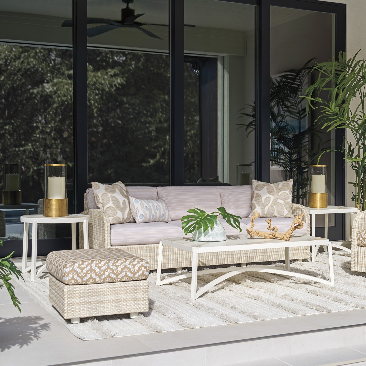 Contemporary Outdoor 88" Rectangular Stone-Top Dining Table