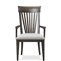 Transitional Upholstered Slat Back Arm Chair with Nailhead Trim