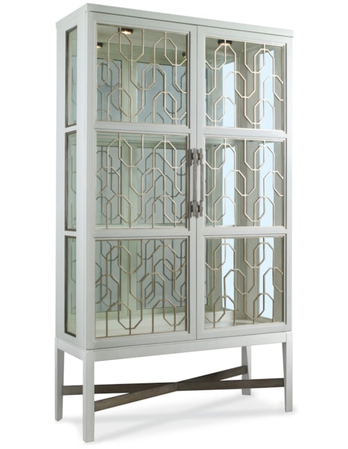 Mid-Century Modern Geometric Display Cabinet with LED Touch Interior Lighting