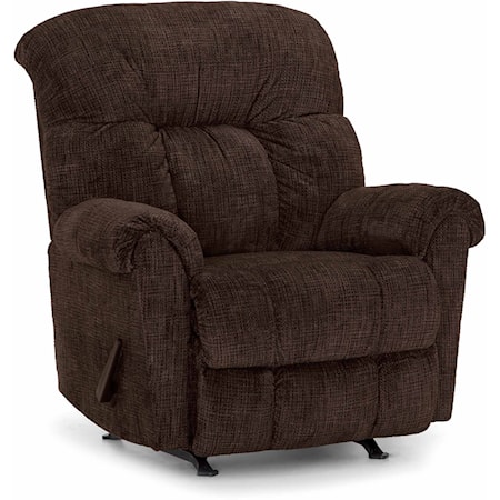 Casual Manual Rocker Recliner with Rolled Pillow Arms