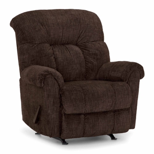 Casual Manual Rocker Recliner with Rolled Pillow Arms