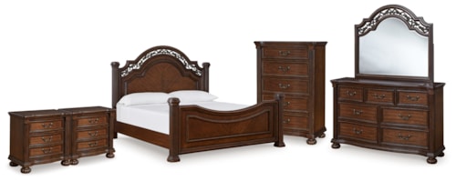 Queen Poster Bed, Dresser, Mirror, Chest And 2 Nightstands