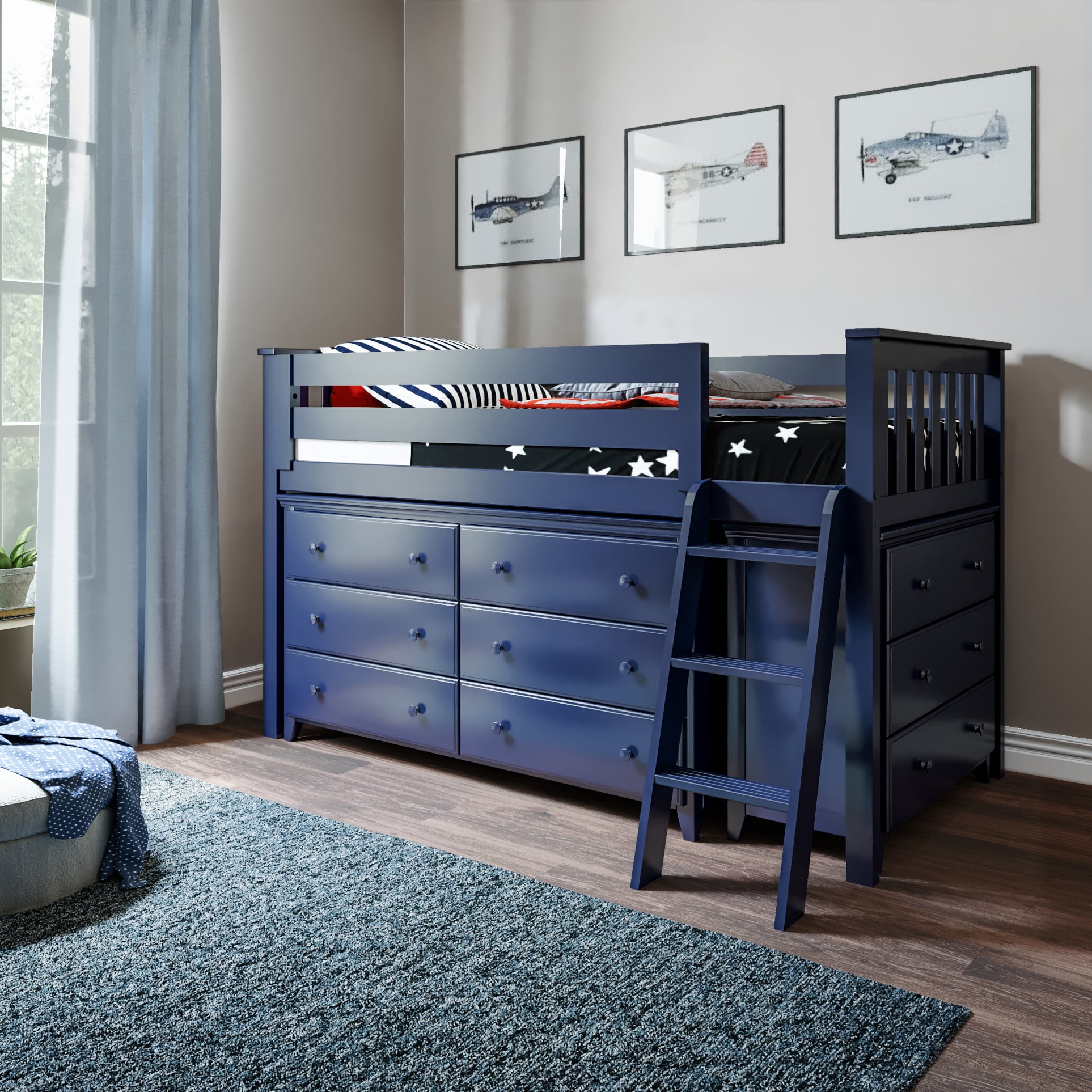 Ginny twin low loft on sale bed with drawers