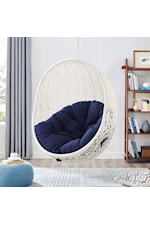 Modway Hide Coastal Outdoor Patio Sunbrella® Swing Chair With Stand - White/Navy