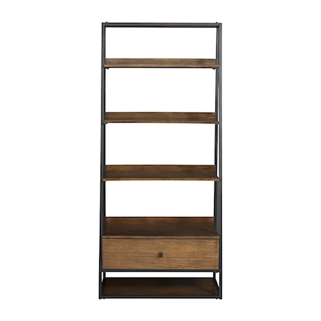 Transitional Five-Shelf Bookcase with Drawer