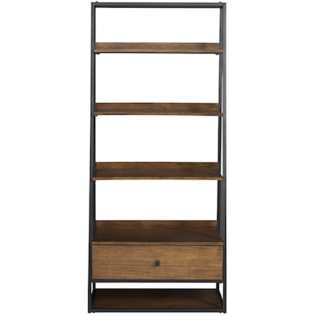 Transitional 5-Shelf Bookcase with Drawer