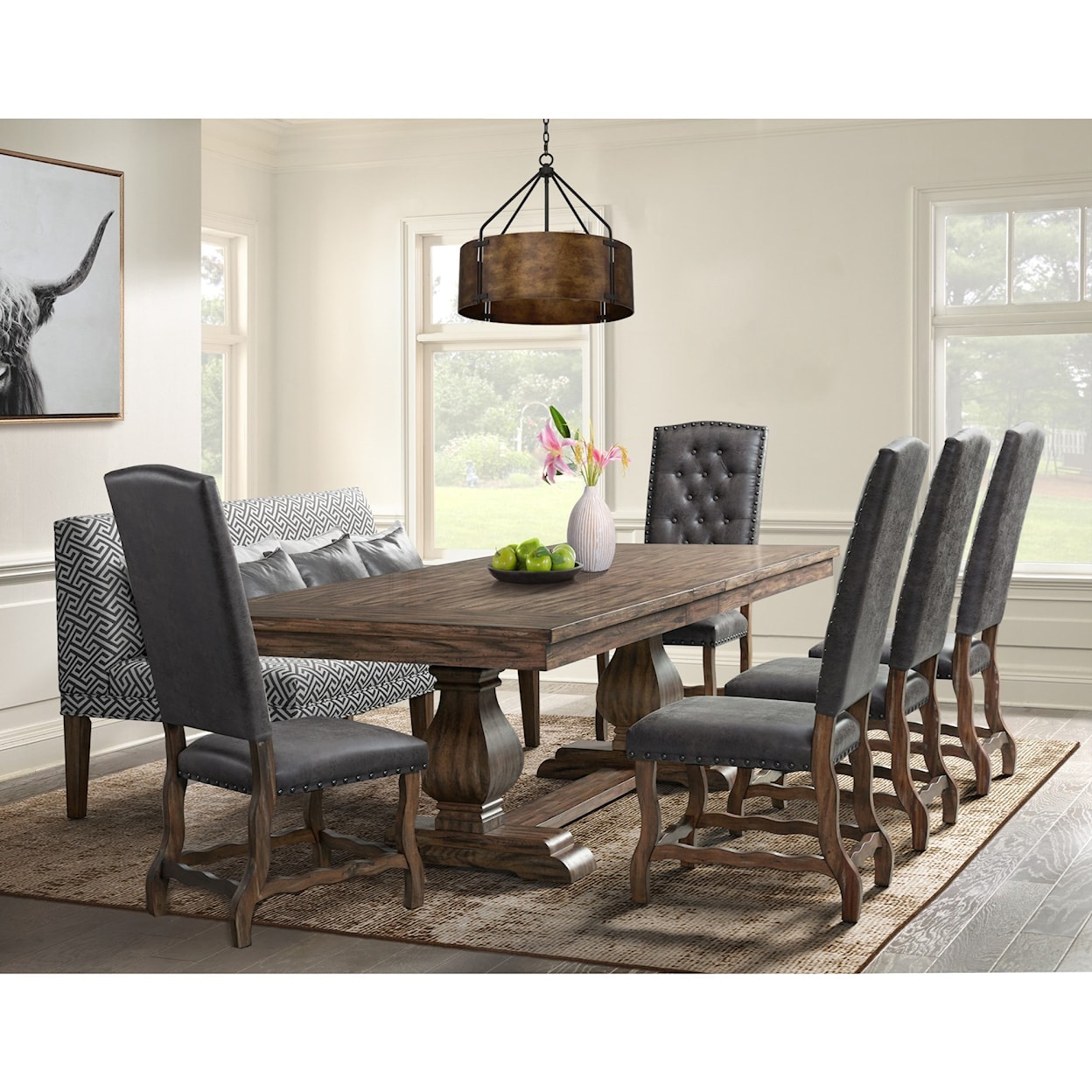 Elements International Gramercy 7-Piece Table and Chair Set with Bench