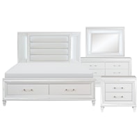 Glam 4-Piece Queen Bedroom Set with Storage Footboard and LED Headboard