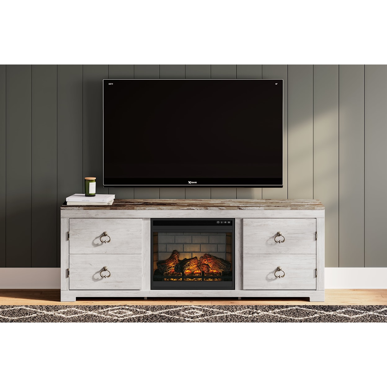 Signature Design by Ashley Willowton 72" TV Stand with Electric Fireplace