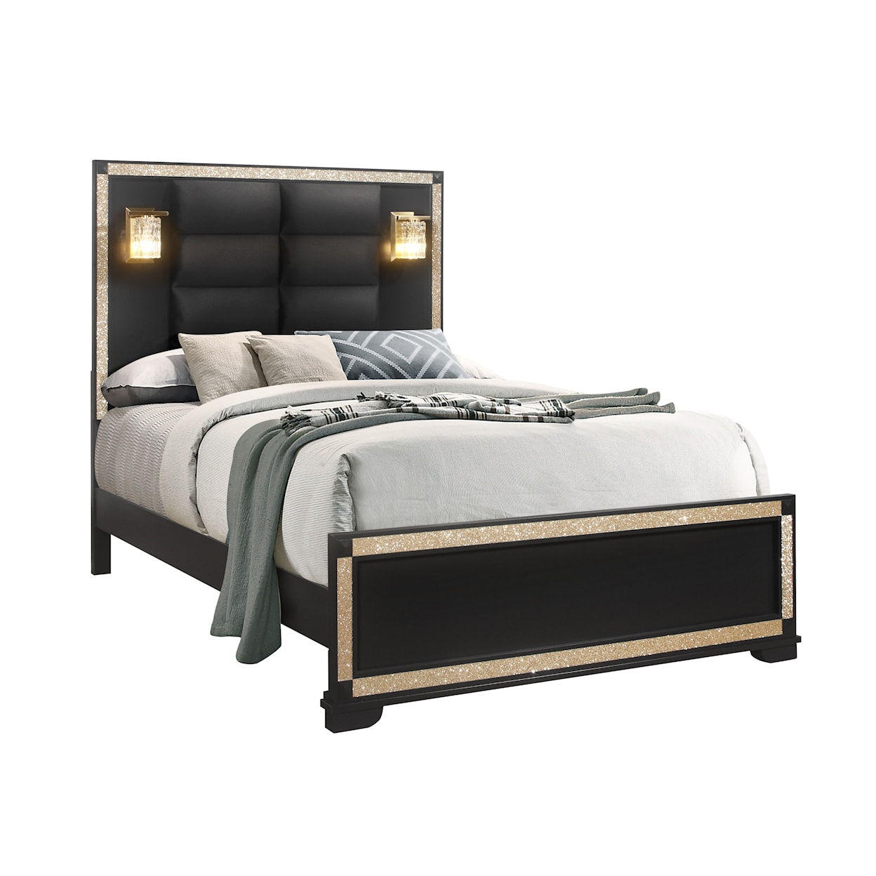 Global Furniture Blake Upholstered Queen Panel Bed with Lamps