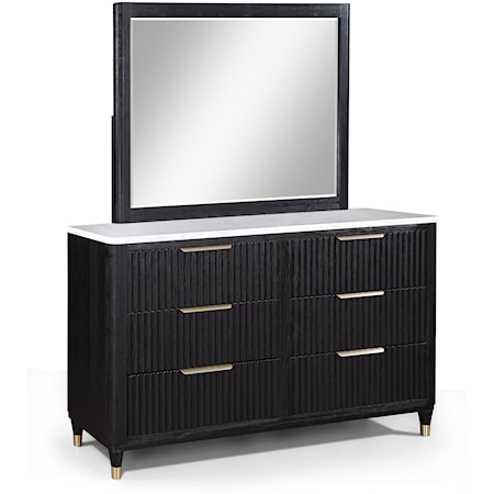 Contemporary 6-Drawer Dresser and Mirror