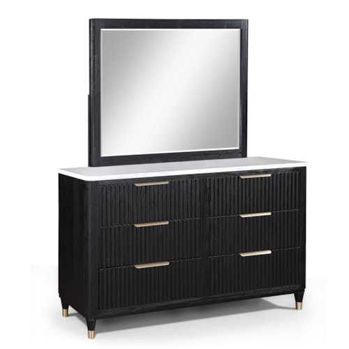 Contemporary 6-Drawer Dresser and Mirror